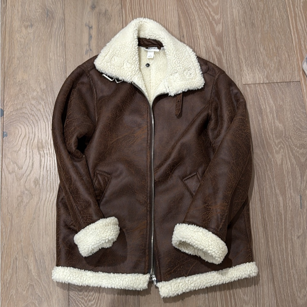 Shearling-Lined Brown Bomber Jacket - image 1